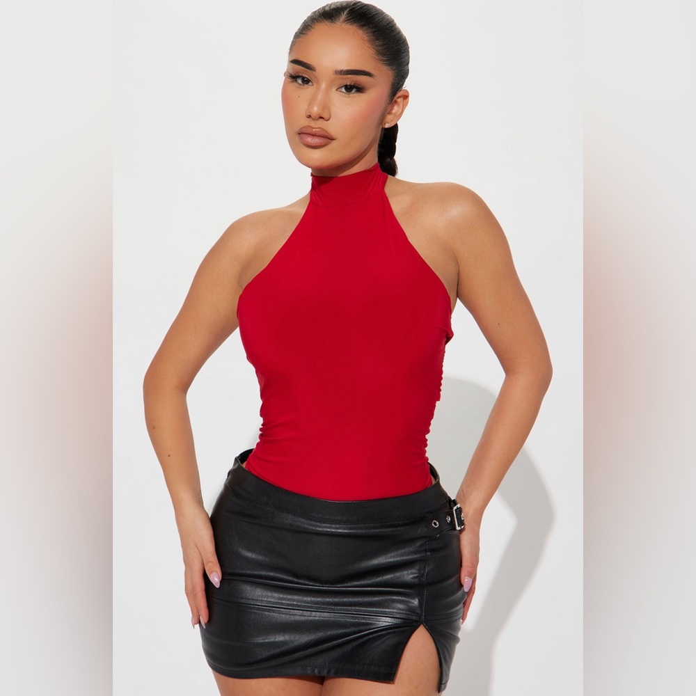 Never Basic Mock Neck Bodysuit ❤️ Red XL